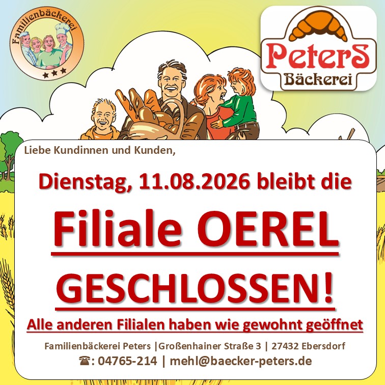 Kundeninfo Oerel Geschlossen 11.08.2026