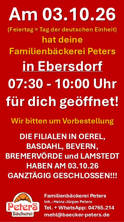 Tag der deutschen Einheit 2026 Ebersdorf geöffnet